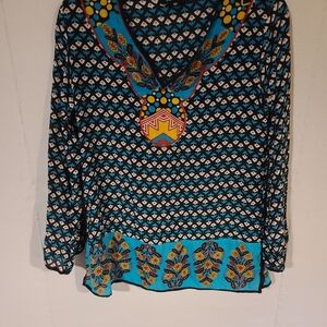 Geometric Patterned Blue Top TOLANI SILK